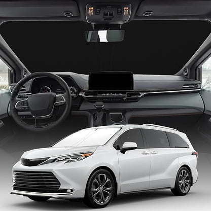 Windshield Sun Shade for 2021-2026 Toyota Sienna Foldable Front Window Sunshade Premium 310T Polyester Block UV Rays and Heat Insulation Protection Keep Vehicle Cool