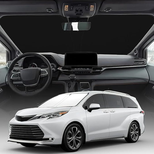 Windshield Sun Shade for 2021-2026 Toyota Sienna Foldable Front Window Sunshade Premium 310T Polyester Block UV Rays and Heat Insulation Protection Keep Vehicle Cool