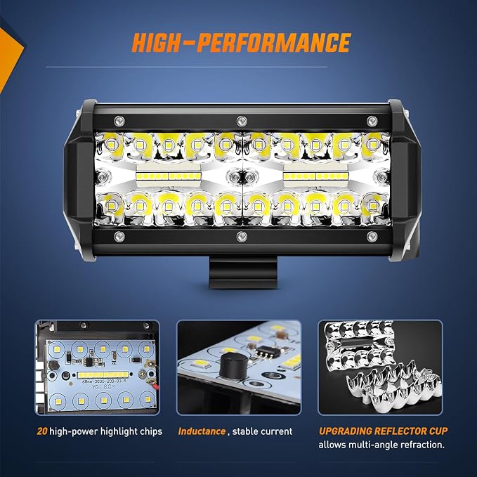 Nilight LED Pods 6PCS 6.5 Inch 120W Light Bar Triple Rows Spot Flood Combo Driving Light Waterproof Led Work Light Off-Road Truck Car ATV SUV Cabin Boat