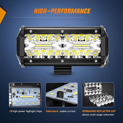 Nilight LED Pods 6PCS 6.5 Inch 120W Light Bar Triple Rows Spot Flood Combo Driving Light Waterproof Led Work Light Off-Road Truck Car ATV SUV Cabin Boat