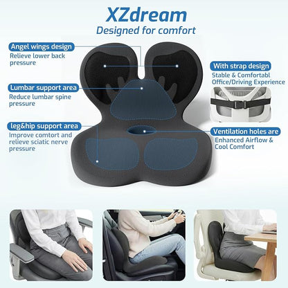 Seat Cushion,Office Chair Cushion with Lumbar Support,Memory Foam Car Orthopedic Cushion,Ergonomic Designed for Long Sitting,Tailbone & Back Pain Relief,Sciatica Pillow for Office,Car,Home Chair