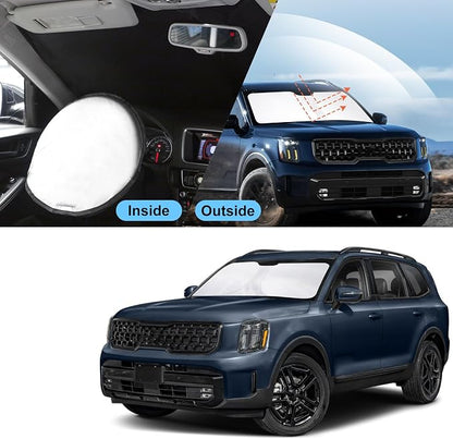 TINGLU Sun Shade for Kia Telluride 2020-2024 2025 Accessories Windshield Sun Shade Window Shade UV Rays Protection Sun Visor Cover with Steering Wheel Sunshade Storage Bag