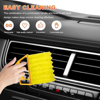Sun Walker 2 PCS Blind Cleaner Duster Tool, 7-Finger Auto Dusting Cleaner Brush with Ergonomic Handle, Handheld Mini Duster Brush for Window Shutters Air Conditioner, Car Accessories (Orange+Yellow)