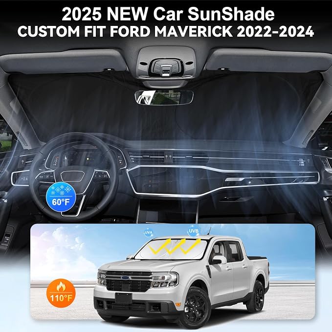 Sunshade for Maverick Windshield Sun Shade Custom-fit for 2020-2025 2026 Ford Maverick XLT, Limited, Platinum Accessories Foldable Window Shield Windshield Cover Sun Visor Protector Block UV