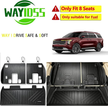 Floor Mats for 2022 2023 2024 2025 2026 KIA Carnival 8 Seats (Non Hybrid) with Trunk Mat & Backrest Mat TPE All Weather Protection Car Floor Liners with Cargo Liners Covering The Backrest