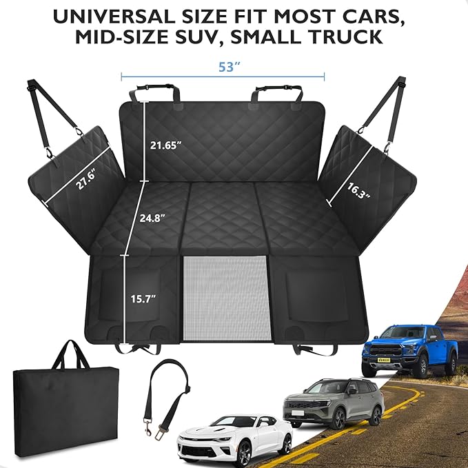 Back Seat Extender for Dogs-Large Space, Hard Bottom Egg Crate Foam Soft Dog Car Seat Cover, Sturdy Backseat Extender for Dogs, Waterproof Pet Car Bed Dog Hammock for Car, SUV, Truck