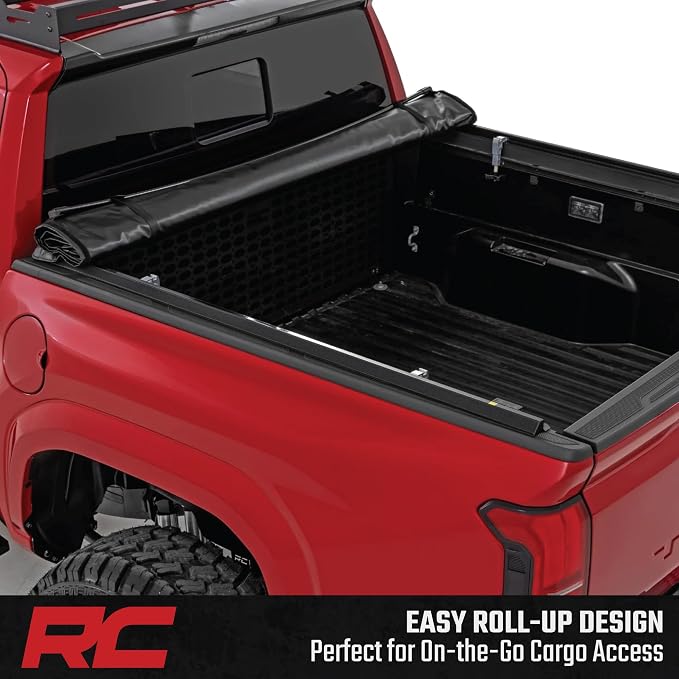 Rough Country Soft Roll Up Truck Bed Tonneau Cover for Toyota Tacoma (2024-2026) - Fits 5' (60") Bed, Weather-Resistant Roll Up Bed Cover