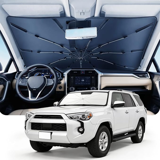 DMJN Umbrella Windshield Sun Shade for Toyota 4Runner (2017-2026), Car Sunshade for Front Windshield [Nano Ice-Crystal Coatings] UPF50+ Heat & UV Block, Protect Interior & Keep Cooler