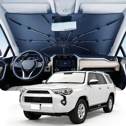DMJN Umbrella Windshield Sun Shade for Toyota 4Runner (2017-2026), Car Sunshade for Front Windshield [Nano Ice-Crystal Coatings] UPF50+ Heat & UV Block, Protect Interior & Keep Cooler