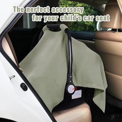 Metplus Muslin Car Seat Cover for Babies, 100% Cotton Breathable Infant Carseat Canopy for Summer, Lightweight Stroller Sunshade Covers for Newborns (Sage)