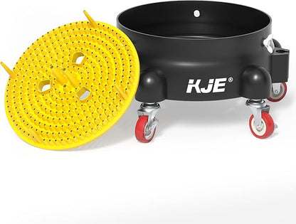 KJE Bucket Dolly with Wheels, 360° Rolling Car Wash Buckets Dolly for Detailing, Rolling Wash Bucket with 5 Wheels and 2 Locking Casters, Compatible with 2.5-7 Gallon Buckets, Supports Up to 300 lbs