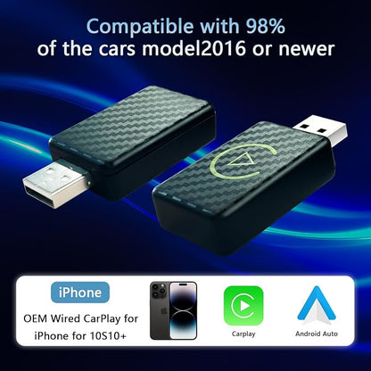 Wireless Carplay & Android Auto 2025 Will Wired CarPlay Upgrade Adapter 2-in-1 CarPlay Dongle Plug & Play Wireless CarPlay Adapter with USB/USB-C Port for Apple iOS 10, Android 11 Versions