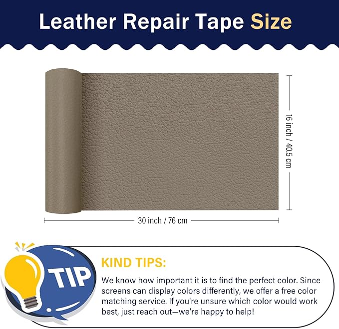 Zenyao Leather Repair Patch Tape - Self Adhesive Leather Repair Kit for Car Seat Furniture, Heavy Duty Vinyl Repair Patch for Couch Sofa, Waterproof for Rips Scratches Tears, 12x30 Inch Roll, Beige