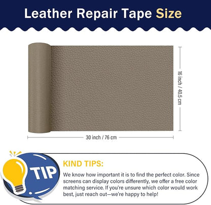 Zenyao Leather Repair Patch Tape - Self Adhesive Leather Repair Kit for Car Seat Furniture, Heavy Duty Vinyl Repair Patch for Couch Sofa, Waterproof for Rips Scratches Tears, 12x30 Inch Roll, Beige