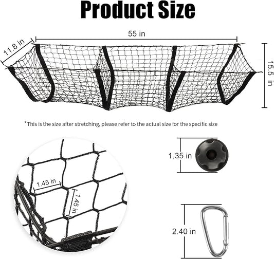 Amiss Heavy Duty Mesh Cargo Net, 3 Pocket Trunk Bed Storage Organizer Compatible for SUV, Car, Pickup Truck Bed, Etc.with 4 Metal Hooks (11.8×11.8×47.3 Inch), Black