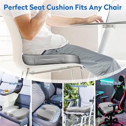 XXL Seat Cushion Office Car Seat Cushion, Memory Foam Cushion for Office Chair, Car Seat, Airplane, Bleacher Non-Slip Chair Pad (Light Grey