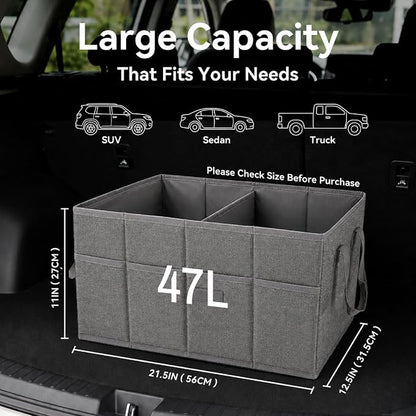 PAT SAM'S Car Trunk Organizer for SUV, Foldable Collapsible Storage Organizer with Dividers, Non-Slip Waterproof 600D Oxford, Backseat & Trunk Storage for Groceries, Tools, Toys (Gray)