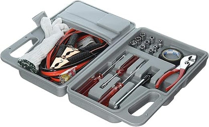 Roadside Emergency Car Kit - 30-Piece Road Trip Essentials Tool Set with Jumper Cables and Carrying Case for Car, Truck, or RV by Stalwart (Gray/Red)