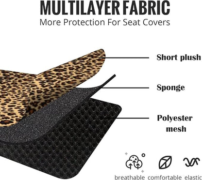 AUTOFAN Leopard Car Seat Covers Full Set with Steering Wheel Cover 2 Seat Belt Pads, Cheetah Print Seat Covers for Cars for Women,Airbag Compatible,Universal Fits for Cars,SUV,Truck