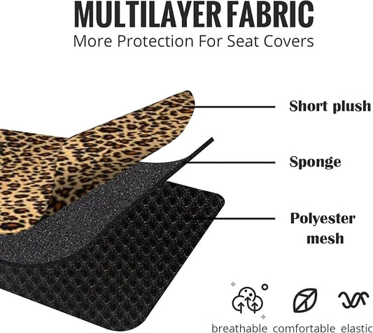 AUTOFAN Leopard Car Seat Covers Full Set with Steering Wheel Cover 2 Seat Belt Pads, Cheetah Print Seat Covers for Cars for Women,Airbag Compatible,Universal Fits for Cars,SUV,Truck