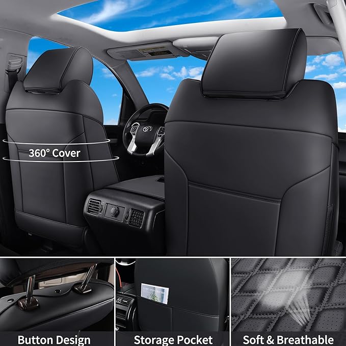 Huidasource Tacoma Front Seat Covers, Full Coverage Automotive Black Truck Seat Cover Custom Fit for 2005-2015 Double & Crew Cab 2nd Gen Toyota Tacoma Base Prerunner SR5 Limited(Front Pair/Black)