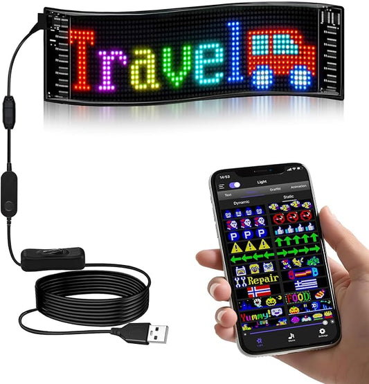 Programmable LED Car Sign | Message Scrolling LED Display for Indoor | Bluetooth APP | Custom Editor Animations/Text/Graffiti