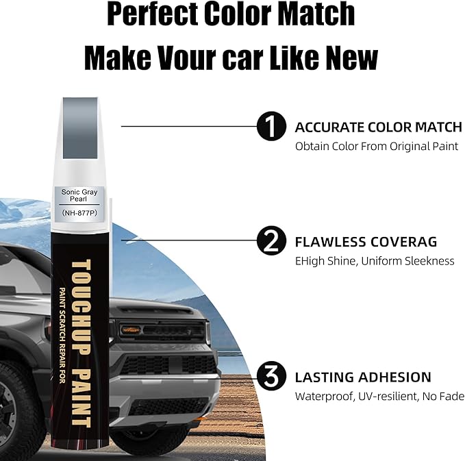 Sonic Grey Pearl(NH-877P) Car Paint Touch Up Pen Compatible with Honda, 2-In-1 Color Accurate Touch Up Car Scratch Repair Paint Match Honda Series Automotive Scratch Remover for Nicks & Chips Repair
