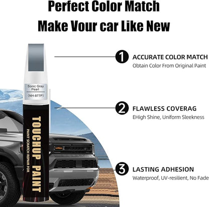 Sonic Grey Pearl(NH-877P) Car Paint Touch Up Pen Compatible with Honda, 2-In-1 Color Accurate Touch Up Car Scratch Repair Paint Match Honda Series Automotive Scratch Remover for Nicks & Chips Repair