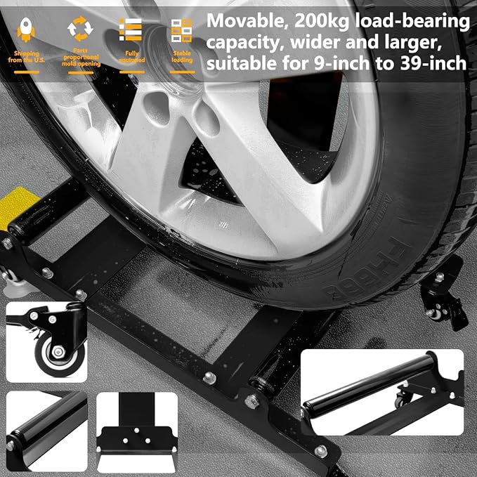 Rolling Wheel Detailing Stand – Heavy-Duty Tire Cleaning and Polishing Roller with 3-Way Rotating Rollers for Ceramic Coating, Tire Shine, Car Wheel Wash – Garage Accessory for Auto Detailers
