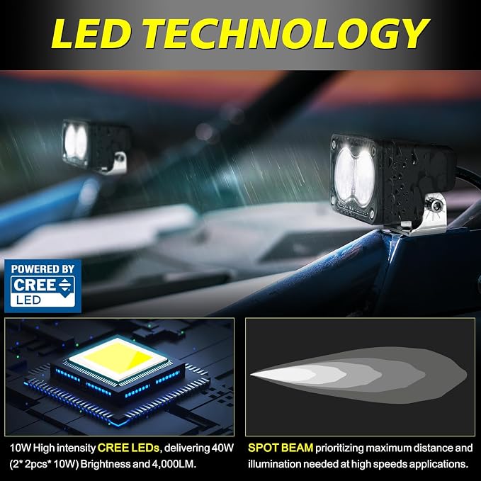 LED Pods, AKD Part 3 Inch CREE LED Off Road Driving Lights 40W Spot Small LED Pods Lights Ditch Lights Head Light 2 Packs for Truck Motorcycle UTV ATV SUV Surron