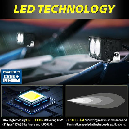 LED Pods, AKD Part 3 Inch CREE LED Off Road Driving Lights 40W Spot Small LED Pods Lights Ditch Lights Head Light 2 Packs for Truck Motorcycle UTV ATV SUV Surron