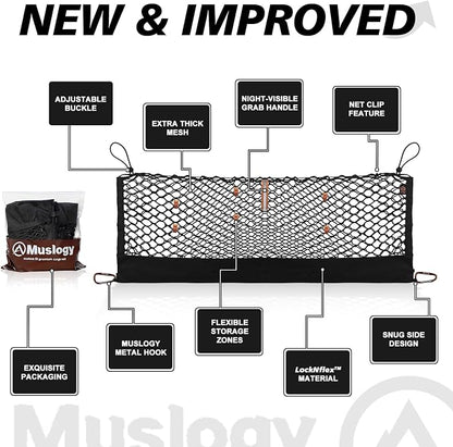 Muslogy Truck Bed Cargo Net Trunk Netting Compatible with Honda Pilot 2023-2026 | 2026+ Passport Accessories, Pickup Cargo Organizer SUV Sedan Storage Net w/Heavy Duty Carabiners