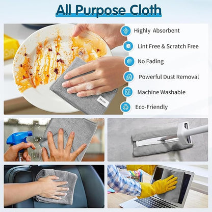 FIXSMITH Grey Microfiber Cleaning Cloth -Pack of 24, Highly Absorbent Cleaning Rags, 16"X12" All Purpose Cleaning Towels for Housekeeping, Kitchen, Car, Lint Free and Reusable Microfiber Towels