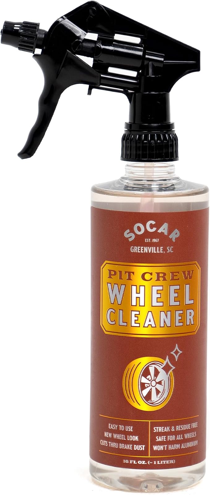 SOCAR Pit Crew Wheel Cleaner - 16 fl oz Removes Brake Dust, Road Dirt, Grime. Professional Strength Powerful Formula. Safe for Aluminum, Chrome, Alloy Wheels, Brake Components