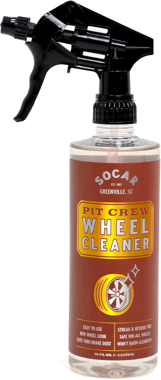SOCAR Pit Crew Wheel Cleaner - 16 fl oz Removes Brake Dust, Road Dirt, Grime. Professional Strength Powerful Formula. Safe for Aluminum, Chrome, Alloy Wheels, Brake Components