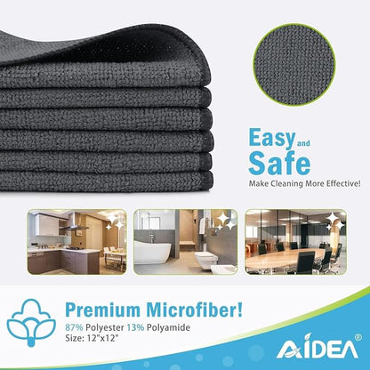 AIDEA Microfiber Cleaning Cloth-600PK, Soft Microfiber Towels for Cars, Absorbent Cleaning Rags, Lint-Free Streak-Free Wash Cloths for House, Kitchen, Window(12in.x12in), Grey