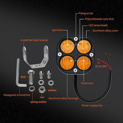 2-Pack 40W 3Inch Yellow/Amber Combo Beam LED Pod Light - Bright Off-Road Driving Fog Lights, Waterproof Auxiliary Ditch Lights for Truck, SUV, ATV, Boat, Motorcycle, Pickup, Tractor
