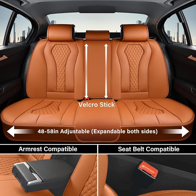 Coverado Seat Covers, Car Seat Covers Full Set, Leather Car Seat Cover, Car Seat Covers Front Seats Back Seat Cover Seat Protector Universal Fit Most Cars (Brown-All, FullSet)
