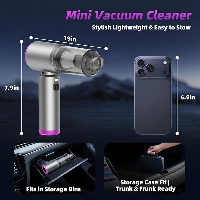 Car Vacuum 3 in 1 High Power Cordless Mini Vacuum Cleaner& Air Blower, 25000PA Suction 250000RPM Air Duster, 6000mAh Portable Handheld Small Vacuum Cleaner for Car Home Office