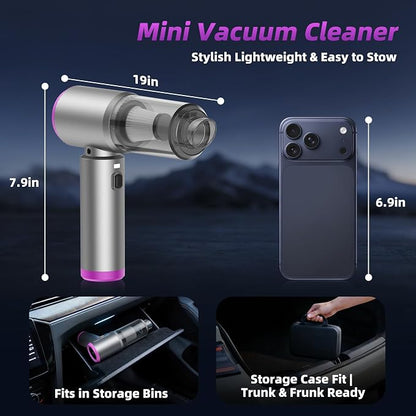 Car Vacuum 3 in 1 High Power Cordless Mini Vacuum Cleaner& Air Blower, 25000PA Suction 250000RPM Air Duster, 6000mAh Portable Handheld Small Vacuum Cleaner for Car Home Office