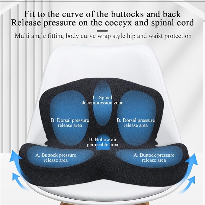 Car Seat Cushion, Memory Foam Driving Cushion with Adjustable Strap, Ergonomic Pad for Car & Semi Truck, Office Chair Cushion for Sciatica & Lower Back Pain Relief, Dark Gray