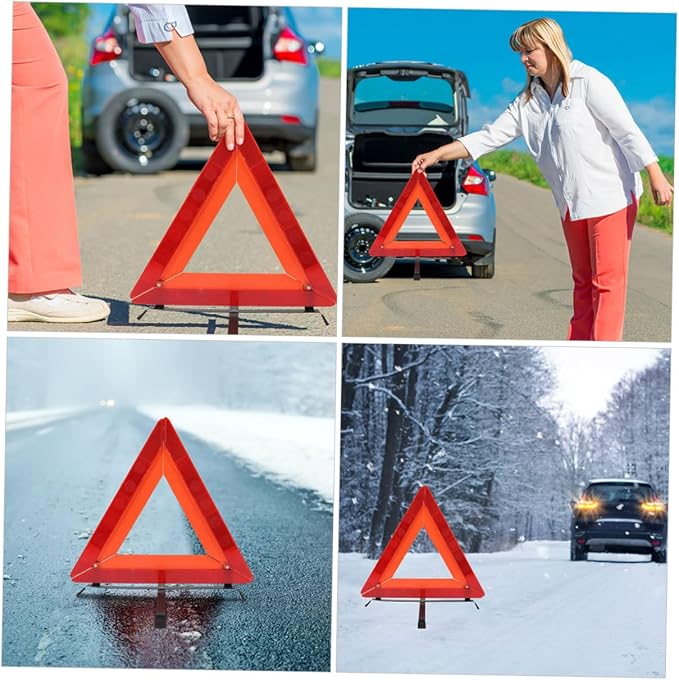 ULTECHNOVO Car Essentials Road Safety Warning Sign Reflective Triangle Sturdy Plastic Quick Use Folding Roadside Triangle