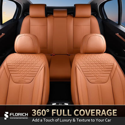 FLORICH Seat Covers, Car Seat Covers Full Set, Luxury Nappa Leather Seat Covers, Breathable and Waterproof Car Seat Protector 5 Seat, Automotive Seat Covers Universal Fit for Most Cars-Brown