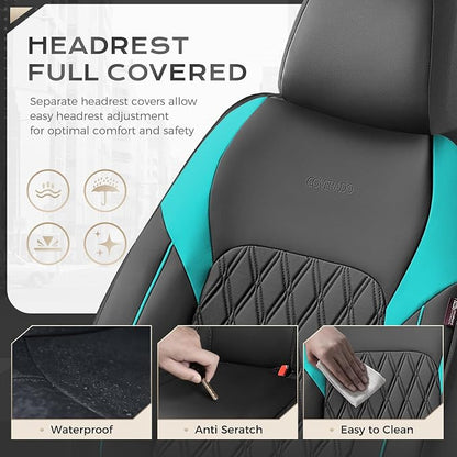 Coverado Front Seat Covers, Car Seat Covers for Cars, Waterproof Driver Seat Covers, Faux Leather Car Seat Cushion, Front Auto Seat Covers Luxury Car Seat Protector Universal Fit Most Cars, Black&Blue