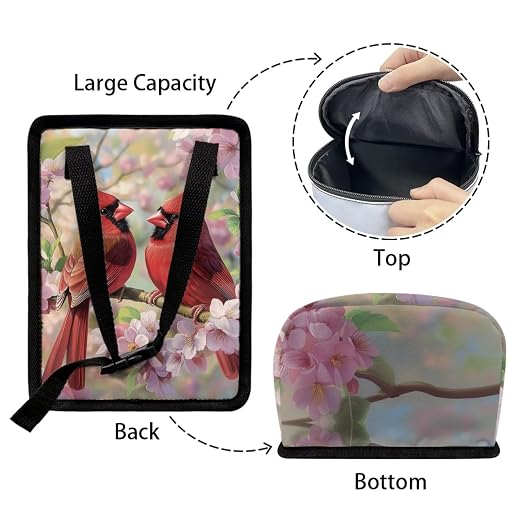 Talayituse Cardinal Cherry Blossom Print Car Trash Bin, Large Size Auto Trash Can Adjustable Portable Garbage Can with Lid, Vehicle Hanging Bag for Headrest Front Back Seat