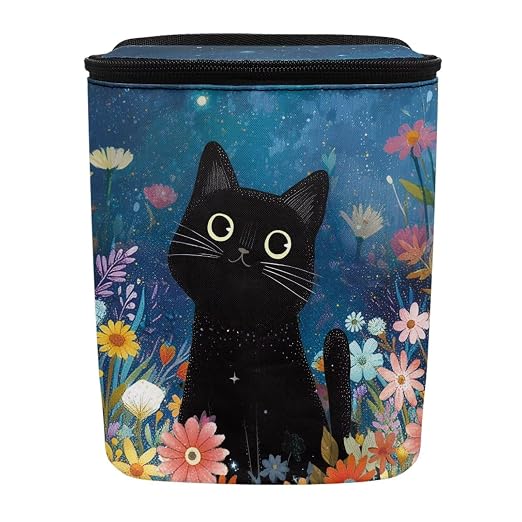 Talayituse Cat Daisy Flower Print Car Trash Can Portable Auto Garbage Bin Multifunctional Vehicle Interior Accessories with Adjustable Straps Universal Fit Truck SUV Sedan