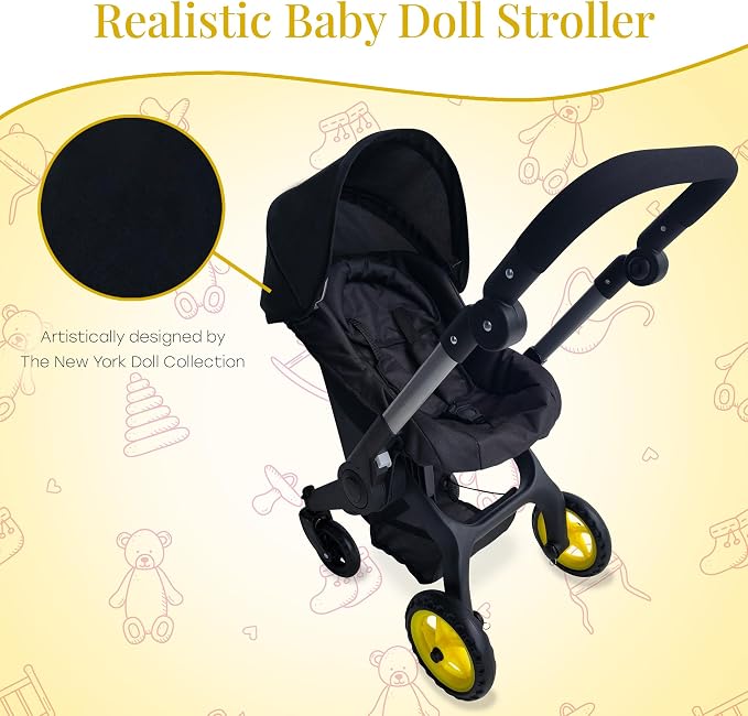 Baby Doll Car Seat Stroller Combo – Convertible 2 in 1 Doll Stroller and Car Seat for Kids – Fits Up to 20” Dolls – Play Toy Baby Stroller with Adjustable Handle for Girls Toddlers All Ages (Black)