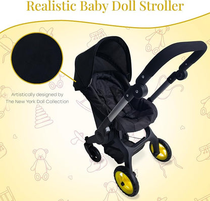 Baby Doll Car Seat Stroller Combo – Convertible 2 in 1 Doll Stroller and Car Seat for Kids – Fits Up to 20” Dolls – Play Toy Baby Stroller with Adjustable Handle for Girls Toddlers All Ages (Black)