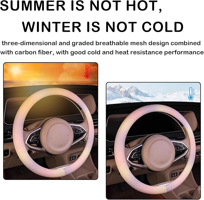 Leather Steering Wheel Cover, Colorful Cute Pink Purple Steering Wheel Cover Non-Slip Breathable Fabric Absorbing Sweat Universal Car Accessories for Women 14.5–15 inch