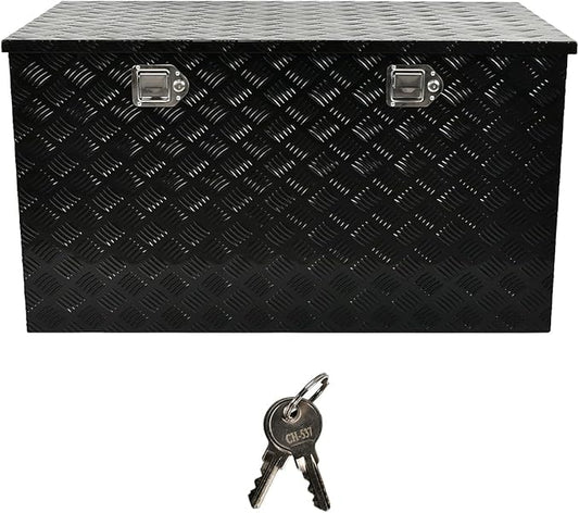 44''Inch Aluminum Truck Tool Box Truck Bed Toolbox Truck Trailer Chest Box Trailer Underbody Storage Organizer Waterproof Square Storage Organizer w/Lock & Keys Black(‎44" x24''x24'')